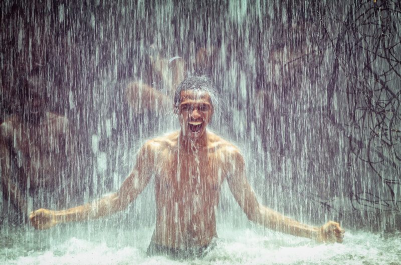 man under water